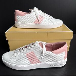 NIB Michael Kors Colby Embroidered Leather White Pink Shoes Women’s Size 9.5